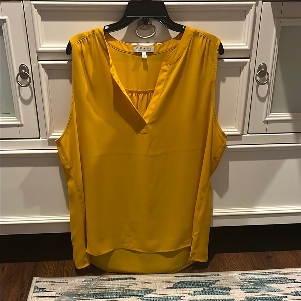 Gold Sleeveless Blouse with V-Neck